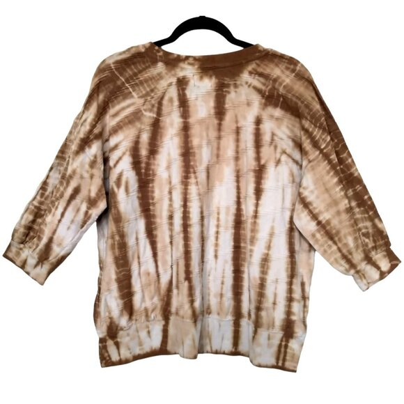 Terra & Sky Tan Brown Tie Dye Textured Balloon Sleeve Top Size 0X (14W) - Picture 5 of 7